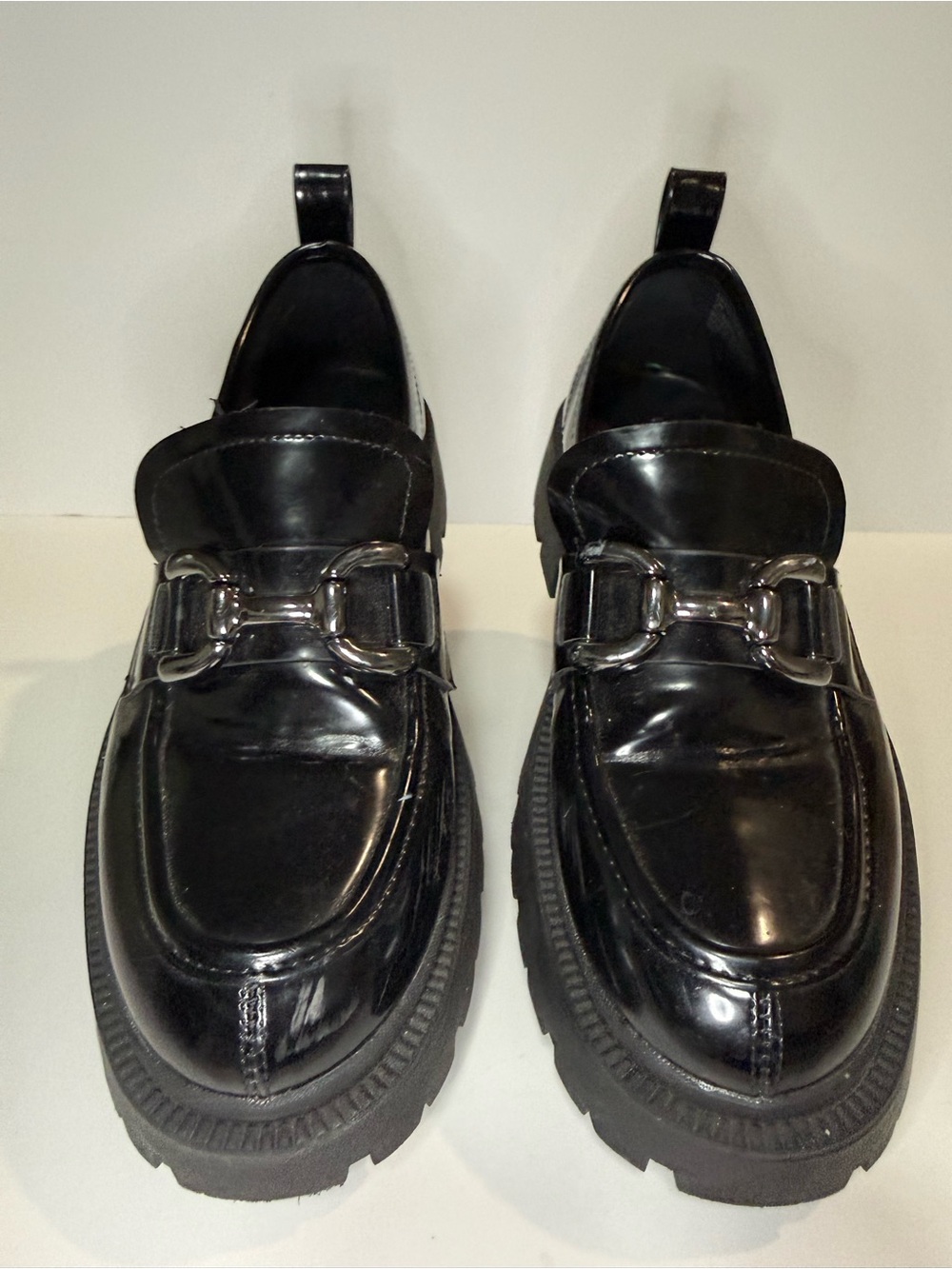 Madden Girl Black Patent Lug Sole Loafers with Metal Bit - Picture 3 of 9